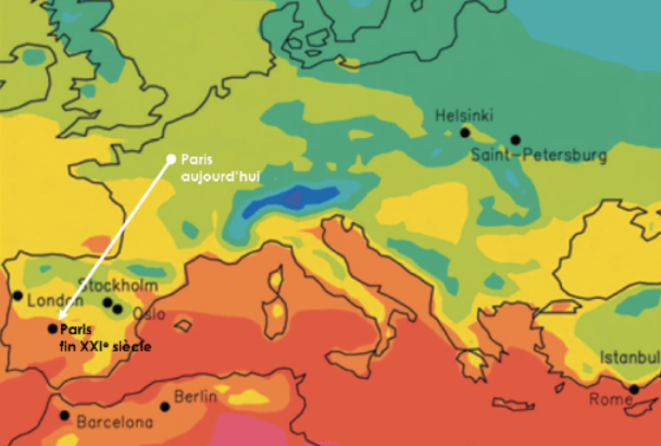 Climat que pourraient connaître les villes à la fin du 21e siècle (Hallegatte 2008, scénario HadRM3H). Climat que pourraient connaître les villes à la fin du 21e siècle (Hallegatte 2008, scénario HadRM3H).